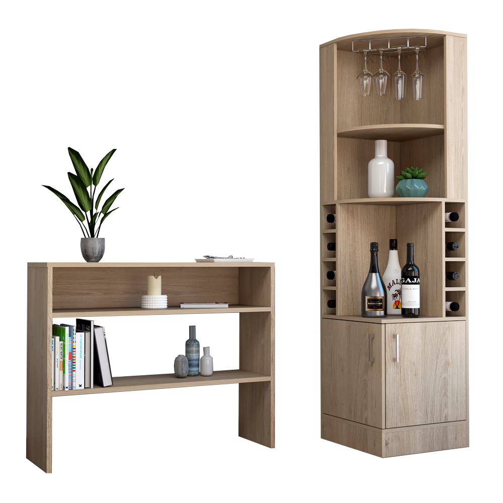 Bar Esquinero Kava + Arrimo Color Rovere Para Sala De Estar